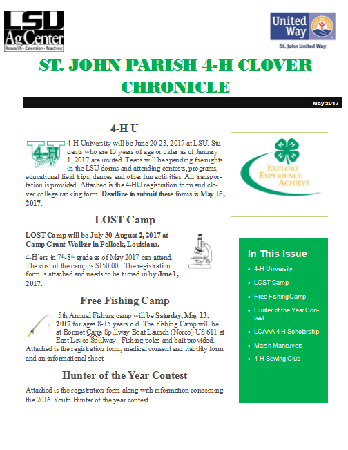 St. John Parish 4-H Clover Chronicle May 2017